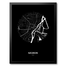 Obraz w ramie Mapa Szczecina w kole czarno-biała