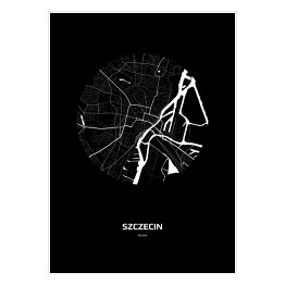 Plakat samoprzylepny Mapa Szczecina w kole czarno-biała