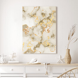 Obraz klasyczny Marmur w odcieniach beżu i szarości z akcentami w kolorze złota