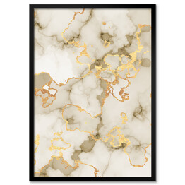 Plakat w ramie Marmur w odcieniach beżu i szarości z akcentami w kolorze złota