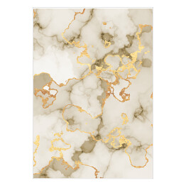 Plakat Marmur w odcieniach beżu i szarości z akcentami w kolorze złota