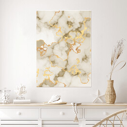 Plakat samoprzylepny Marmur w odcieniach beżu i szarości z akcentami w kolorze złota