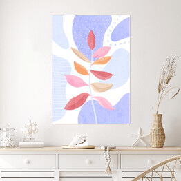 Plakat samoprzylepny Ilustracja - różowy pastelowy fikus na niebieskim tle
