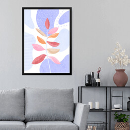 Obraz w ramie Ilustracja - różowy pastelowy fikus na niebieskim tle