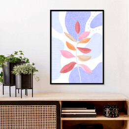 Plakat w ramie Ilustracja - różowy pastelowy fikus na niebieskim tle