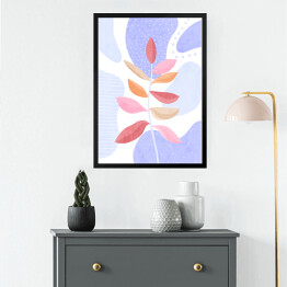 Obraz w ramie Ilustracja - różowy pastelowy fikus na niebieskim tle