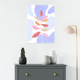 Plakat Ilustracja - różowy pastelowy fikus na niebieskim tle