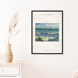 Plakat w ramie Claude Monet "Połów ryb przy plaży w St. Maries" - reprodukcja z napisem. Plakat z passe partout