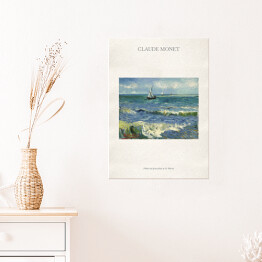 Plakat Claude Monet "Połów ryb przy plaży w St. Maries" - reprodukcja z napisem. Plakat z passe partout