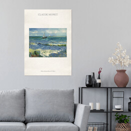 Plakat Claude Monet "Połów ryb przy plaży w St. Maries" - reprodukcja z napisem. Plakat z passe partout