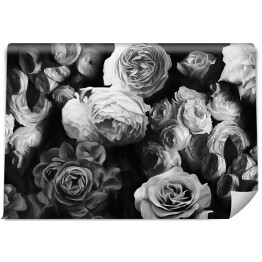 Fototapeta winylowa zmywalna Kolorowe kwiaty na ciemnym tle - czarno białe