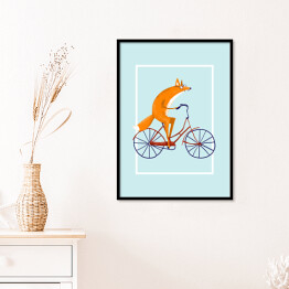 Plakat w ramie Lis na rowerze na miętowym tle