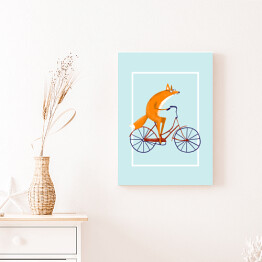 Obraz na płótnie Lis na rowerze na miętowym tle
