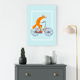 Obraz na płótnie Lis na rowerze na miętowym tle