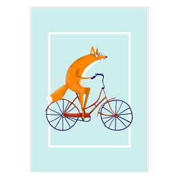 Plakat samoprzylepny Lis na rowerze na miętowym tle