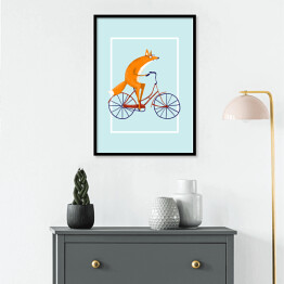 Plakat w ramie Lis na rowerze na miętowym tle
