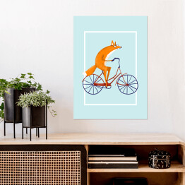Plakat Lis na rowerze na miętowym tle