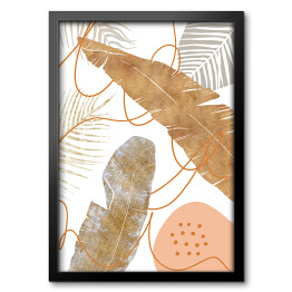 Obraz w ramie Abstrakcja i liście bananowca w złotym i beżowym kolorze