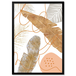 Plakat w ramie Abstrakcja i liście bananowca w złotym i beżowym kolorze