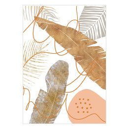 Plakat samoprzylepny Abstrakcja i liście bananowca w złotym i beżowym kolorze