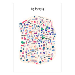 Plakat Kolorowa mapa Bydgoszczy z symbolami