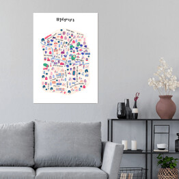 Plakat samoprzylepny Kolorowa mapa Bydgoszczy z symbolami