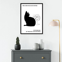 Plakat w ramie Czarny kot z napisem "Grażynko, widzę, że znów kupujesz ciastka" - ilustracja