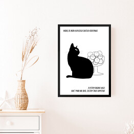 Obraz w ramie Czarny kot z napisem "Grażynko, widzę, że znów kupujesz ciastka" - ilustracja