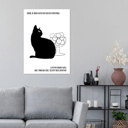 Plakat samoprzylepny Czarny kot z napisem "Grażynko, widzę, że znów kupujesz ciastka" - ilustracja