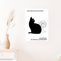 Plakat Czarny kot z napisem "Grażynko, widzę, że znów kupujesz ciastka" - ilustracja