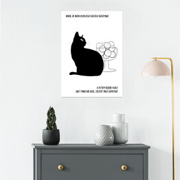 Plakat Czarny kot z napisem "Grażynko, widzę, że znów kupujesz ciastka" - ilustracja