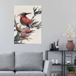 Plakat Hokusai Katsushika. Ptaki i kwiaty. Reprodukcja