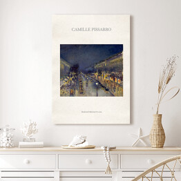 Obraz na płótnie Camille Pissarro "Boulevard Montmartre nocą" - reprodukcja z napisem. Plakat z passe partout
