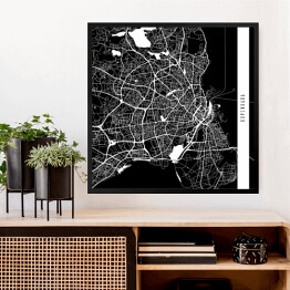 Obraz w ramie Mapy miast świata - Kopenhaga - czarna
