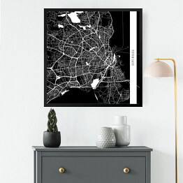 Obraz w ramie Mapy miast świata - Kopenhaga - czarna