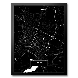 Obraz w ramie Mapa Tychy czarno-biała