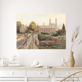 Plakat samoprzylepny Pejzaż z Clare College i most nad rzeką John Fulleylove. Reprodukcja