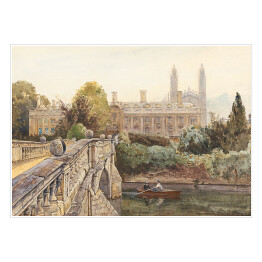Plakat samoprzylepny Pejzaż z Clare College i most nad rzeką John Fulleylove. Reprodukcja