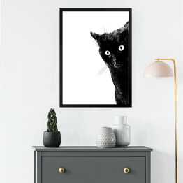 Obraz w ramie Przestraszony czarny kot