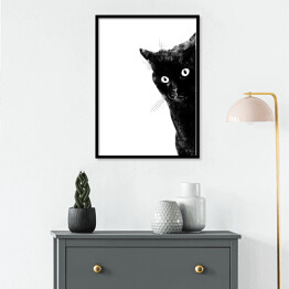 Plakat w ramie Przestraszony czarny kot