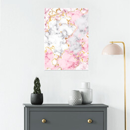 Plakat samoprzylepny Marmur w odcieniach różu z akcentami w złotym kolorze 