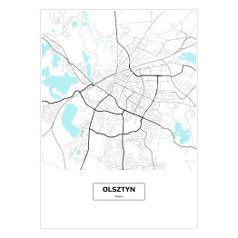 Plakat samoprzylepny Mapa Olsztyn z napisem na białym tle