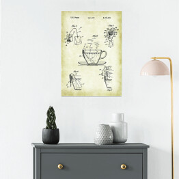 Plakat samoprzylepny Parzenie herbaty. Retro rysunek patentowy