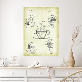 Plakat samoprzylepny Parzenie herbaty. Retro rysunek patentowy