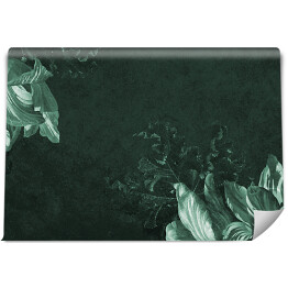 Fototapeta winylowa zmywalna Subtelne lilie na tle w kolorze morza - butelkowa zieleń