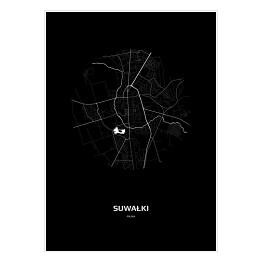Plakat samoprzylepny Mapa Suwałki w kole czarno-biała