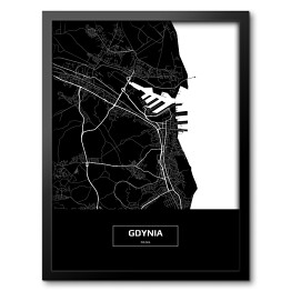 Obraz w ramie Mapa Gdyni czarno-biała