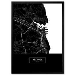 Plakat w ramie Mapa Gdyni czarno-biała