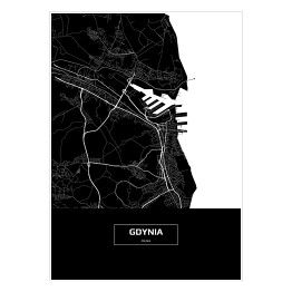 Plakat samoprzylepny Mapa Gdyni czarno-biała