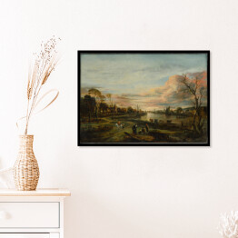 Plakat w ramie Rembrandt "Krajobraz o zachodzie słońca" - reprodukcja